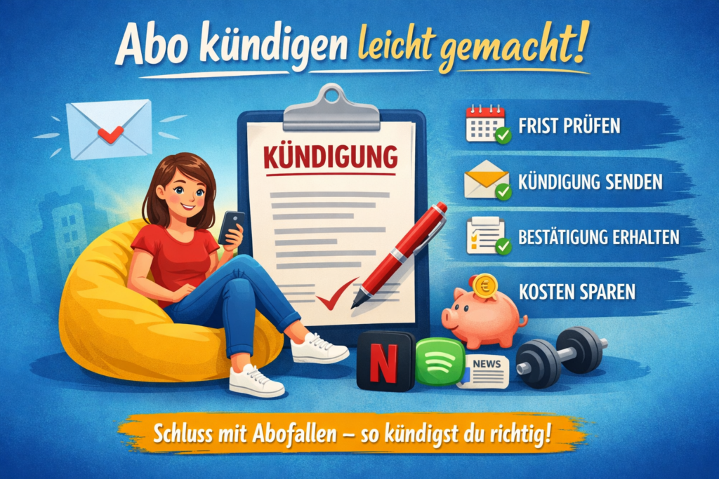 Abo kündigen Infografik mit Fristen prüfen Kündigung senden und Kosten sparen
