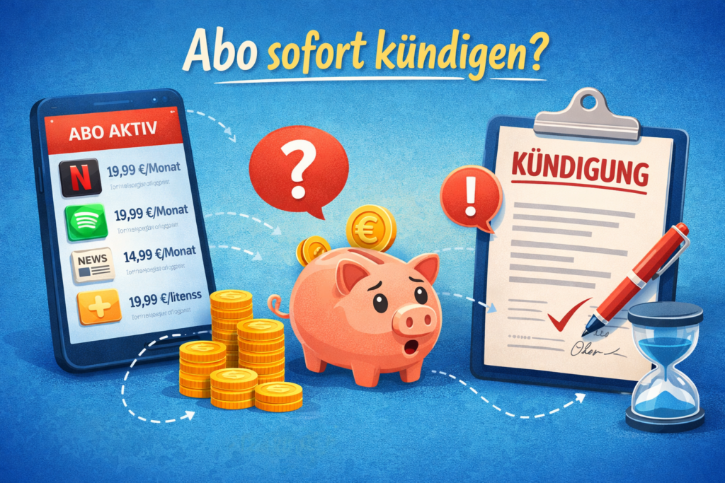 Abo sofort kündigen Infografik mit Kosten Übersicht Kündigung und Fristen Erklärung