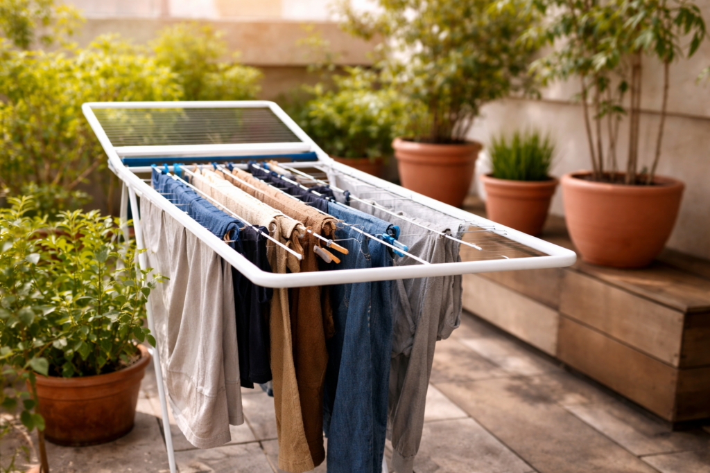 Wäsche an der Luft trocknen und Strom sparen im Haushalt